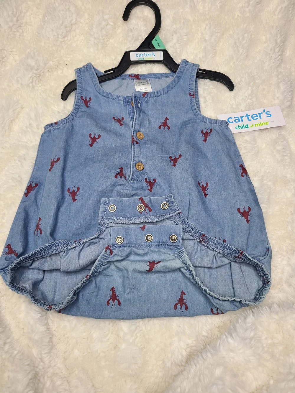 Carter's Chambray Bubble Romper with Red Lobster Print